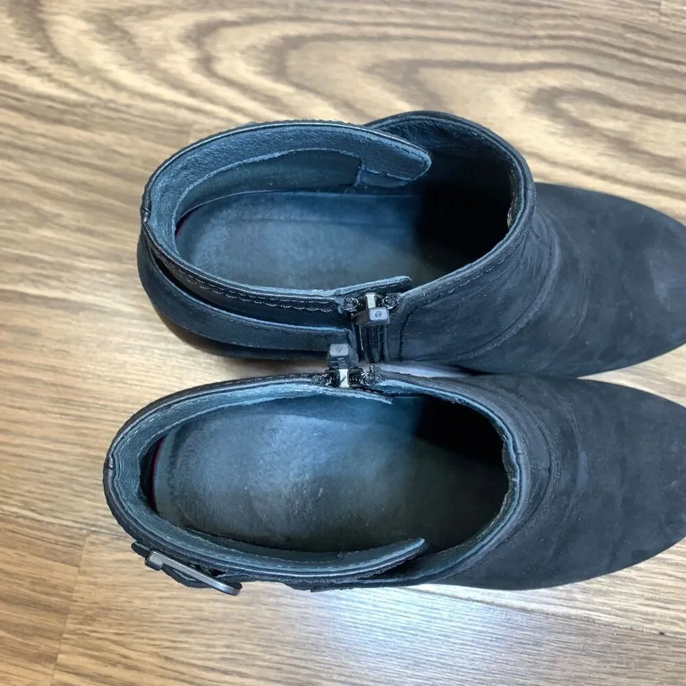Dansko Boots Women 6.5-7 EU 37 Shirley Wedge Heel Ankle Booties Black Leather‎
